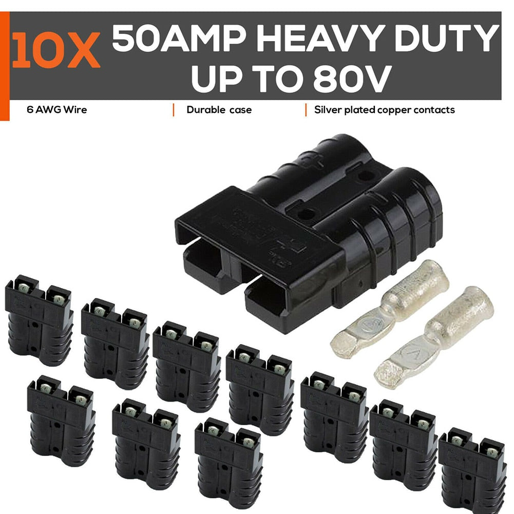 10Pcs Straight Plug 48x37x16mm Two Pole Waterproof Connector Red/black For Anderson Style Plug Connectors 50 AMP 12-80V 12-6AWG