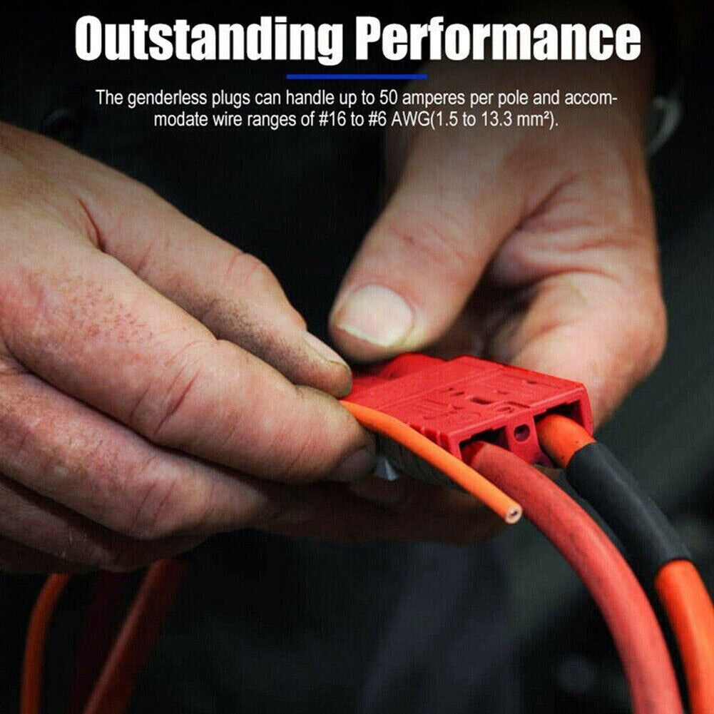 10Pcs Straight Plug 48x37x16mm Two Pole Waterproof Connector Red/black For Anderson Style Plug Connectors 50 AMP 12-80V 12-6AWG